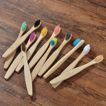 Load image into Gallery viewer, New design mixed color bamboo toothbrush Eco Friendly wooden Tooth Brush Soft bristle Tip Charcoal adults oral care toothbrush
